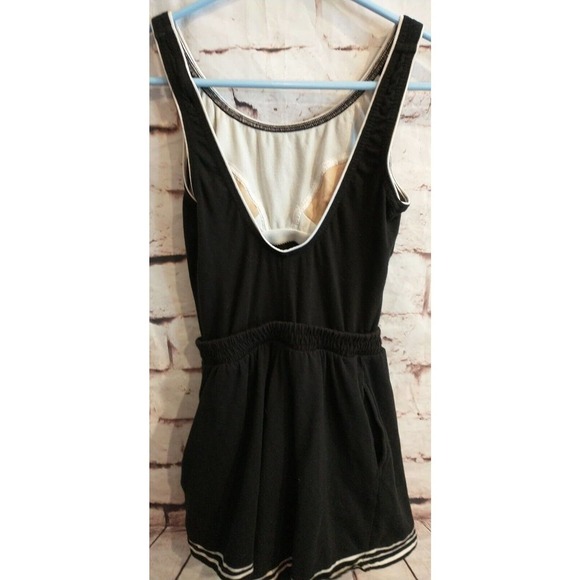 Vintage Sz Small One Piece Swim Romper Shorts Swimsuit Black built in bra pocket - Picture 6 of 6